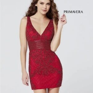 Couture Semi-Formal Red Dress In Perfect Condition. Homecoming, Cocktail Dress